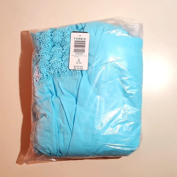 NWT TORRID SWIM COVER-UP DRESS - MAXI COTTON - CROCHET TRIM BLUE - Plus Size 3X - Picture 3 of 9